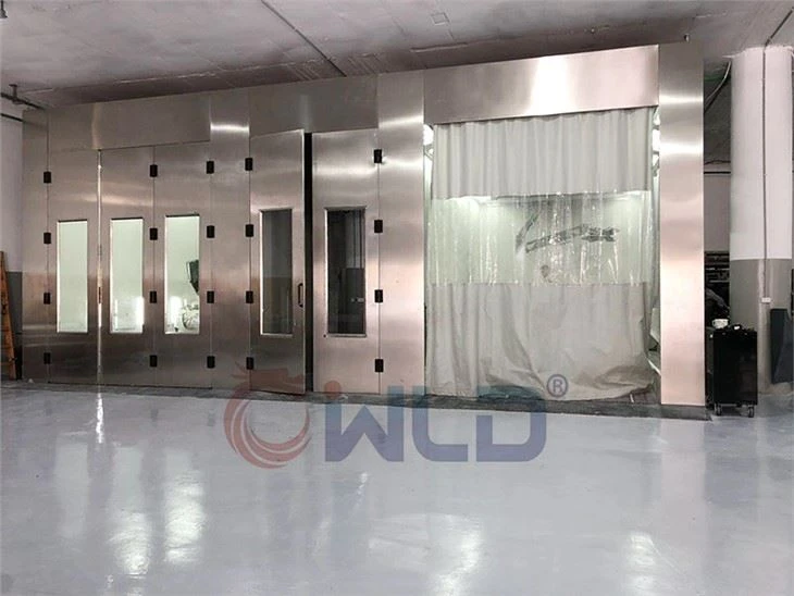 Cabina de pintura para automóviles y bahía de preparación combinadas con puertas delanteras de acero inoxidable